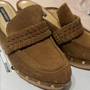 Nine West Brown Suede Loafers with Braided Strap